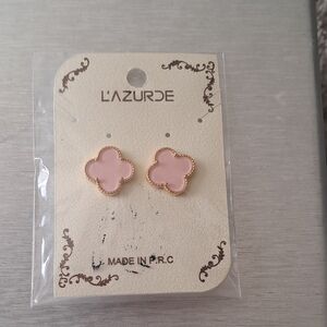 Pink and Gold Clover Earrings